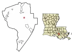 Location of Napoleonville in Assumption Parish, Louisiana.