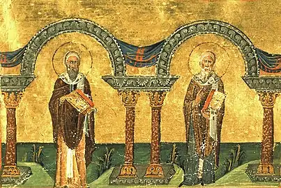 Saints Athanasius and Cyril of Alexandria(Menologion of Basil II)