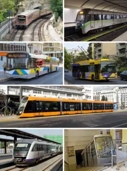 Athenian public transport montage. Clicking on an image in the picture causes the browser to load the appropriate article.