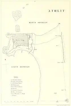 Map showing the "modern village" of Atlit, within the fortress walls, from the 1871-77 PEF Survey of Palestine