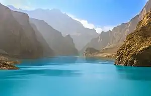 2016 photograph of Attabad Lake, formed in January 2010 following a landslide