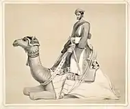 Courier in white pajamas, India, 1844.