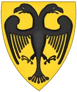 First depiction of the Reichsadler as a double-headed eagle (coat of arms of Otto IV from the Chronica Majora, c. 1250)