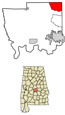 Location of Marbury in Autauga County, Alabama.