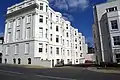 Rear of the grade II* listed luxurious 19th-century Regency apartment block Clarence Mansions in Leamington Spa