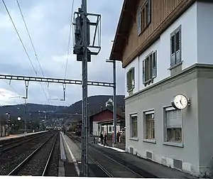 Three-story station building