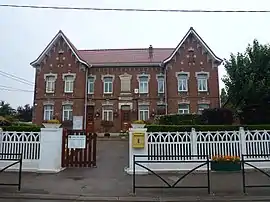 The town hall and school of Balinghem