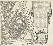 Detail of 1625 map. Amsterdam from north. Bottom (N): Brouwers Graft. Left (E): Prince Graft. Right (W): Lynbaens Graft. Angeliers Graft runs diagonally up from Prince Graft just south of Noorder Kerck to Lynbaens Graft.