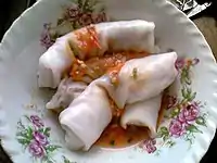 A dish of homemade bánh cuốn