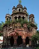 Laoda: Nava ratna Banka Rai temple (in picture), built in 1810, with terracotta plaques, and pancha ratna Raghunath temple in a ruinous state.