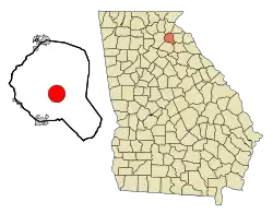 Location in Banks County and the state of Georgia