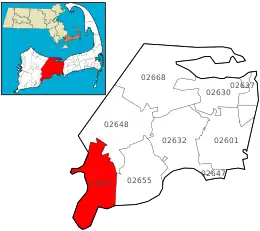 Location of ZIP code 02635 Cotuit within the Town of Barnstable, county, and state