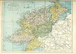 Barony map of County Donegal, 1900; Boylagh is in the west, coloured yellow.