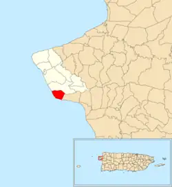 Location of Barrero within the municipality of Rincón shown in red