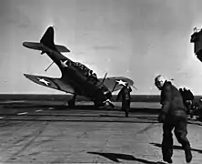 SBD-4 Dauntless crash on Charger (ACV-30)