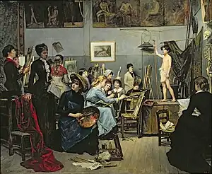 Real del Sarte as central figure in the 1881 painting In the Studio, by Marie Bashkirtseff