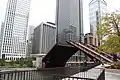 The current bridge with its bascule span open for river traffic