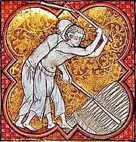 French peasants threshing with flails c. 1270.