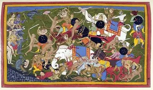 Image 27Battle at Lanka, Ramayana, by Sahibdin (from Wikipedia:Featured pictures/Culture, entertainment, and lifestyle/Religion and mythology)