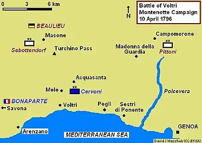 Map of the Battle of Voltri on 10 April 1796