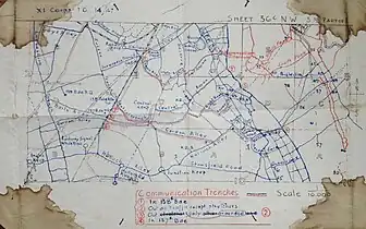 Trench map showing British lines, carried by Captain Charles Geoffrey Vickers