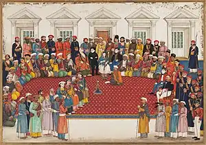 Begum Samru and her household by Muhammad A'zam. Delhi, c. 1820