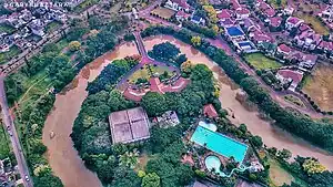 The meandering of Kali Bekasi passing through Pekayon.