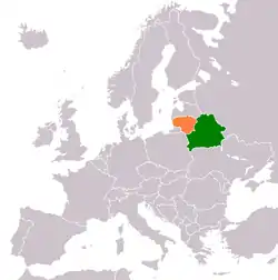 Map indicating locations of Belarus and Lithuania