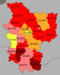 Belarusians in the region  >95%  90–95%  85—90%  80–85%  <80%