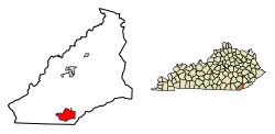 Location of Middlesborough in Bell County, Kentucky.