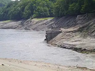 The bridge was demolished by the French military in 1940. Normally it is totally immersed