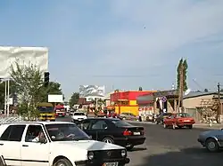 The main road through Belovodsk, looking west towards Kara-Balta.