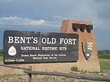 Bent's Old Fort entrance sign in Otero County, Colorado