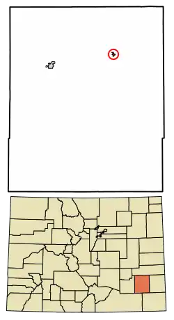 Location of the Hasty CDP in Bent County, Colorado.