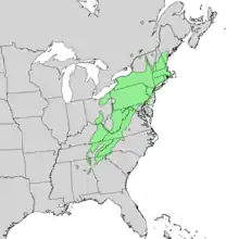 Betula lenta range map