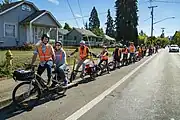 A bike bus on the way to school.