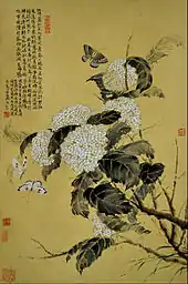 Blossom of Hydrangea, by Shaoqiang Chen, Chinese Ink and Watercolor on Rice Paper, 60x27cm