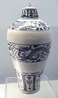 Dragon on blue and white vase from the Yuan dynasty (1271-1368), Jingdezhen, unearthed in Jiangxi Province.