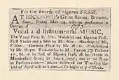 1773, May 14. Concert for the benefit of Signora Frasi.