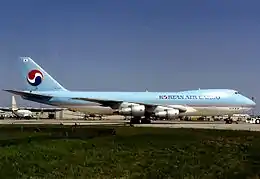 A large cargo aircraft in the colours of Korean Air Cargo