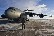 C-17 Globemaster III on the airfield in winter.