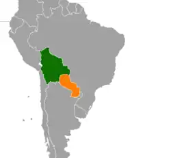 Map indicating locations of Bolivia and Paraguay