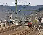 The station with a class 218 locomotive