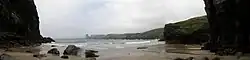 Panorama of Bossiney Haven on a wet day