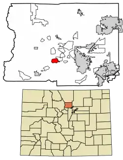 Location of the Sugarloaf CDP in Boulder County, Colorado.