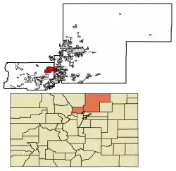 Location of the City of Longmont in Boulder and Weld counties, Colorado