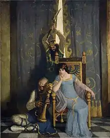 Illustration of Mark preparing to kill Tristan with a sword