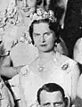 Princess Sibylla at a ball during Princess Ingrid's wedding celebrations, 1935