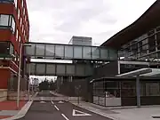 The skyways connecting Tŷ Hywel (left) and the Senedd building (right)