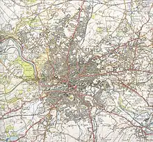 An old ordnance survey map of Bristol, showing roads, railways, rivers and contours.